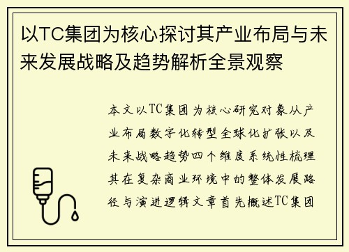 以TC集团为核心探讨其产业布局与未来发展战略及趋势解析全景观察